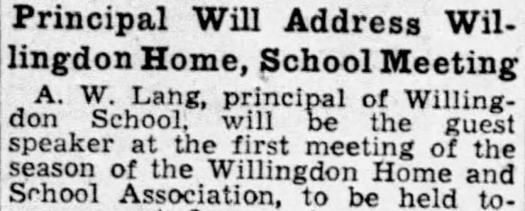 Montreal Gazette newspaper article detailing the first Willingdon Home and School meeting, Oct 1943