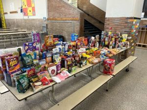 Food drive collections - food items on a table